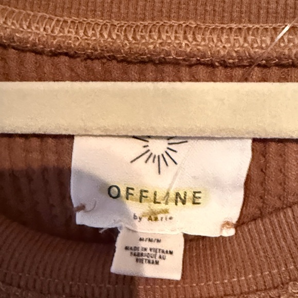 Offline by Aerie Sugar Cookies Waffle Knit Cropped Sweatshirt Brown Women Medium - Picture 2 of 3